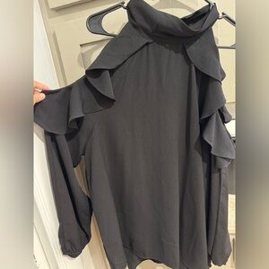 Black Ruffled Cold Shoulder Blouse